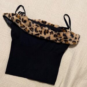 Forever 21 Black Top with Leopard Print Trim